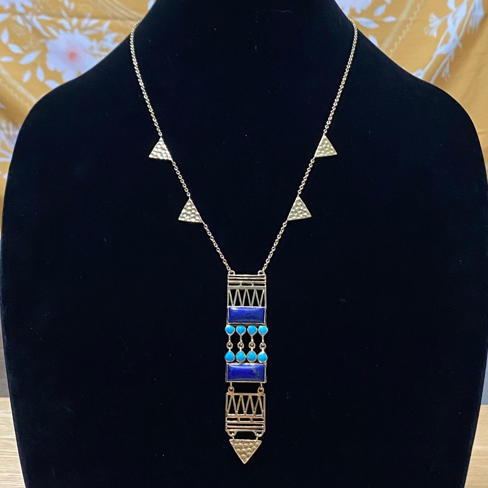 Lucky Brand Gold and Blue Geometric Necklace
